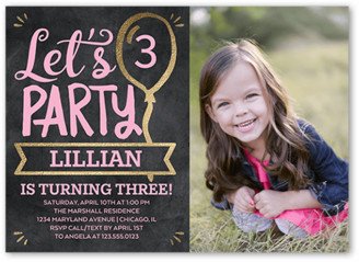 Birthday Invitations: Balloon Banner Girl Birthday Invitation, Pink, 5X7, Matte, Signature Smooth Cardstock, Square