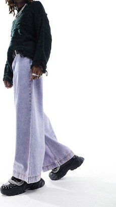 super wide leg jeans in purple acid wash