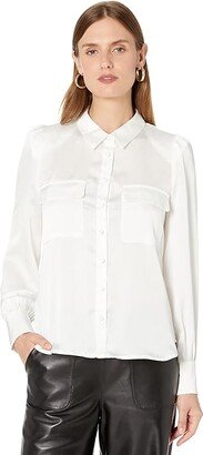 Puff Sleeve Button-Down Shirt with Breast Pockets (New Ivory) Women's Blouse