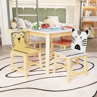 Five-piece Kid's Table and Chair Set with Cartoon Animal Patterns