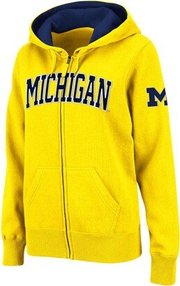 Women's Gold Michigan Wolverines Arched Name Full-Zip Hoodie