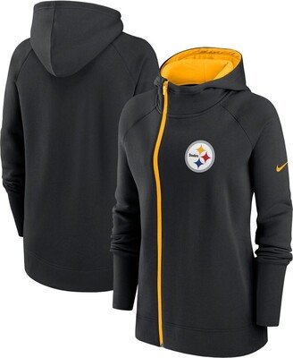 Women's Black Pittsburgh Steelers Asymmetrical Raglan Full-Zip Hoodie