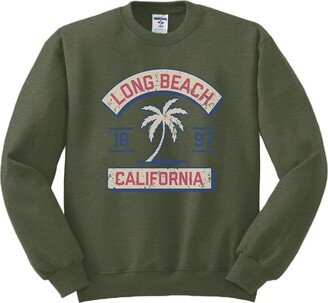 TeesAndTankYou Vacation Long Beach California Sweatshirt Unisex Large Military Green