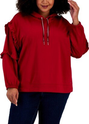 Plus Size Ruffled-Sleeve Hoodie