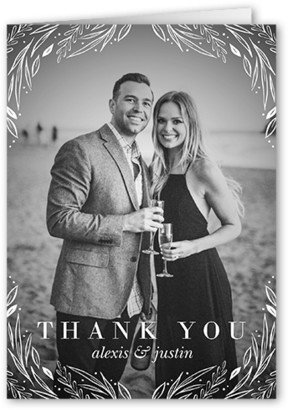 Wedding Thank You Cards: Simple Floral Frame Thank You Card, White, 3X5, Matte, Folded Smooth Cardstock