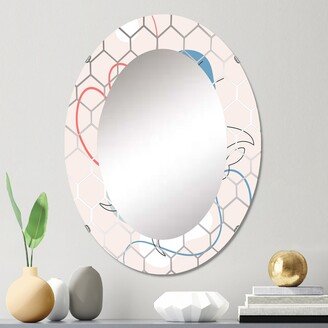 Designart 'Butterfly One Line Drawing On Cubism Shapes I' Printed Modern Wall Mirror