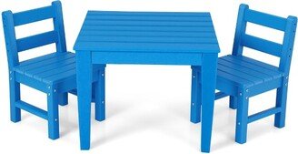 3PCS Kids Table & 2 Chairs Set Outdoor Heavy-Duty All-Weather Activity Table Set Blue