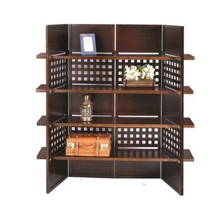 ORE International 4-panel Book Shelves Walnut Finish Room Divider