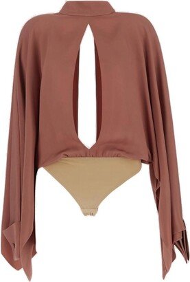 Cut-Out Wide-Sleeved High-Neck Bodysuit