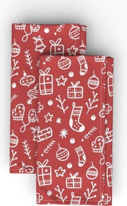 Cloth Napkins: Christmas Gift Wraps - Red Cloth Napkin, Longleaf Sateen Grand, Red