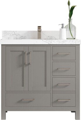 Malibu 36 In. W X 22 D Bathroom Vanity Center Sink in Elephant Skin Gray With Quartz Or Marble Countertop | Modern Vanity Premium Q