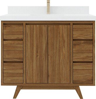 42 In. W X 22 D Madison Teak Double Sink Bathroom Vanity in Dark Natural With Quartz Or Marble Countertop | Mid Century Modern