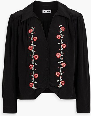 Roma embroidered crepe de chine blouse