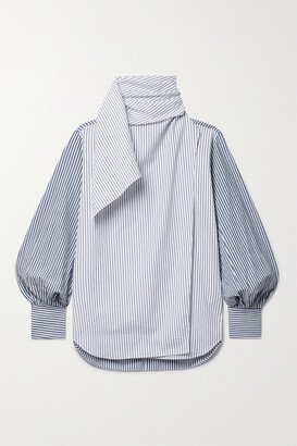 Foulard Draped Striped Cotton-poplin Turtleneck Blouse - Blue