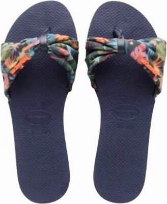 Tropical Print Strap Flip Flop In Navy