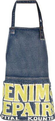 Logo-Print Distressed Denim Apron