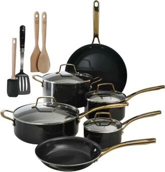 Aluminum 14 Piece Cookware Combo with Non Stick Interior Enamel Exterior Set