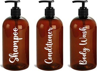 Shampoo & Conditioner Plastic Bottles Amber 16Oz, Minimalist Bottle, Shower Dispenser Set, Bathroom Organization, Body Wash Bottle