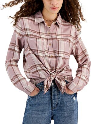 Juniors' Tie-Front Plaid Shirt