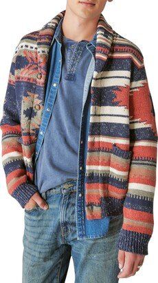 Southwestern Print Shawl Collar Cotton Cardigan