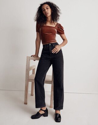 Hopewell Puff-Sleeve Crop Top in Silk-Blend Velvet