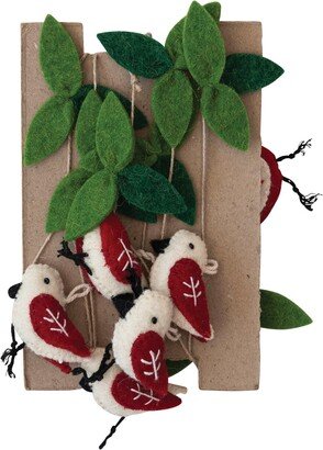Handmade Wool Felt Garland with Birds and Leaves