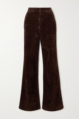 Stretch-cotton Velvet Straight-leg Pants - Brown