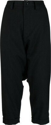 Drop-Crotch Cropped Tailored Trousers