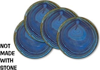 Blue Geode Stone Round Coasters - Set Of 4