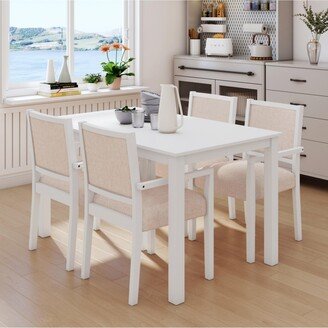 Simplie Fun Wood 5-Piece Dining Table Set with 4 Arm Upholstered Dining Chairs, Beige - Beige/khaki