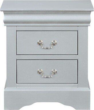 Wooden Nightstand with 2 Drawers in Platinum