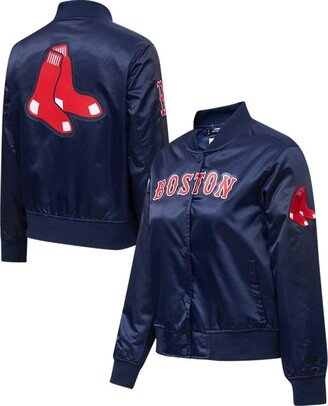 Women's Pro Standard Navy Boston Red Sox Satin Full-Snap Varsity Jacket