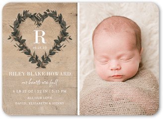 Birth Announcements: Wreathed Heart Birth Announcement, Beige, 5X7, Matte, Signature Smooth Cardstock, Rounded