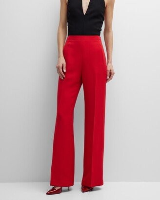 Wide-Leg Silk Wool Trousers