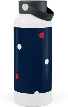 Photo Water Bottles: Mixed Polka Dots - Red White And Royal On Navy Blue Stainless Steel Wide Mouth Water Bottle, 30Oz, Wide Mouth, Blue