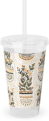 Travel Mugs: The Gardener's Pocket - Earthy Acrylic Tumbler With Straw, 16Oz, Beige