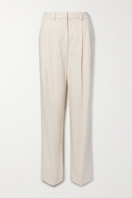 Leaton Pleated Grain De Poudre Wool-blend Wide-leg Pants - Cream