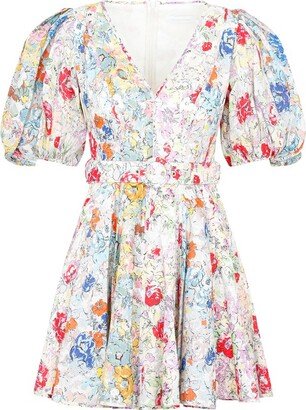 V-Neck Floral Printed Mini Dress