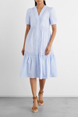 Emilia crochet-trimmed organic cotton-poplin midi dress