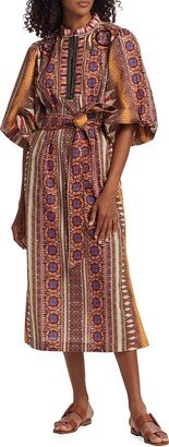 Dani Ikat Puff-Sleeve Midi-Dress