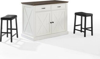 Clifton Kitchen Island with Upholstered Saddle Stools Distressed White/Black