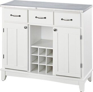 Stainless Steel Top Kitchen Island Sideboard Cabinet Wine Rack in White - 41.75W x 17D x 36.25H