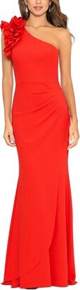 Women's Petite Ruffled One-Shoulder Gown