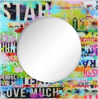 Reverse Printed Tempered Art Glass with Round Beveled Mirror Wall Decor 36 x 36