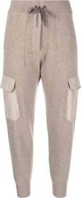 Sequin-Embellished Ribbed Track Pants