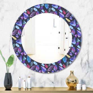 Designart 'Pattern With Watercolor Crystals With Star Sky' Printed Modern Mirror - Oval or Round Wall Mirror - Purple