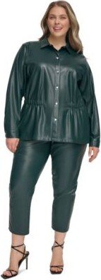 Size Faux Leather Cinch Waist Top Straight Leg Pants