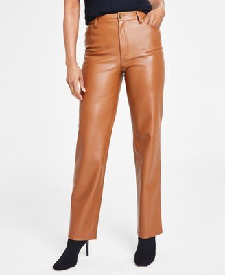 Women's Faux-Leather Straight-Leg Pants, Created for Macy's-AA