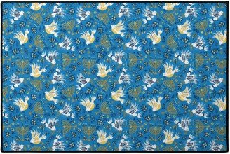 Door Mats: Hanukkah Birds Menorahs - Light Blue Door Mat, Blue