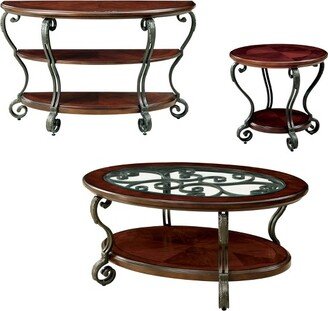 3pc Telmin Traditional Accent Table Set Brown Cherry - HOMES: Inside + Out